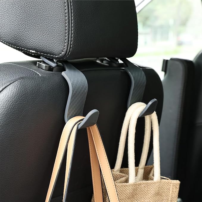 Car Seat Headrest Hook, 4 Pack Auto Seat Hanger Storage Organizer for Purse Handbag Coats Grocery Bags, Car Interior Accessories, Universal Vehicle Backseat Plastic Hanging Hook (Gray)