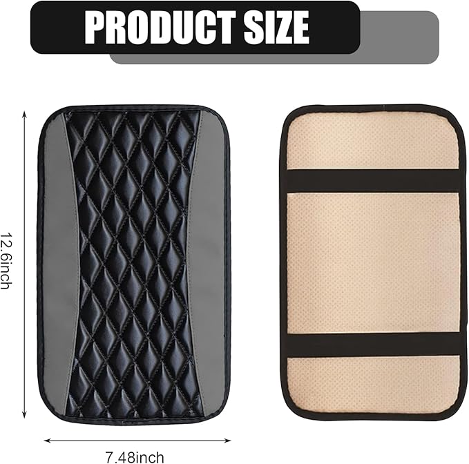Car Center Console Cover, Patchwork Leather Center Console Cushion Pad, Waterproof Dustproof Auto Armrest Seat Box Cover Protector, Comfortable Armrest Pad for Car, Sedan, SUV, Van (Gray)
