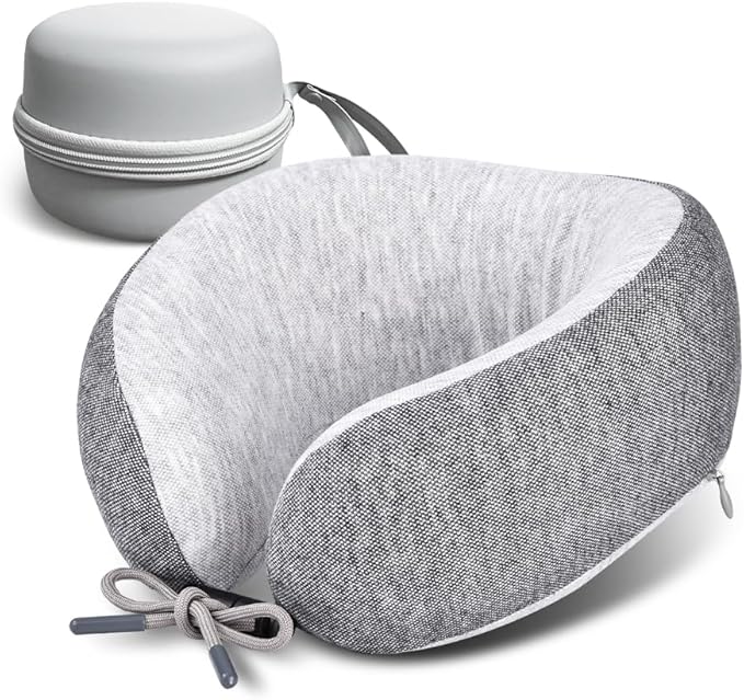 Letumalos Memory Foam Neck Pillow for Travel Adjustable Airplane Pillow 100 Percent Memory Foam Ergonomic Support for Sleeping on Flights Cars Office Home Use for Adults Men Women