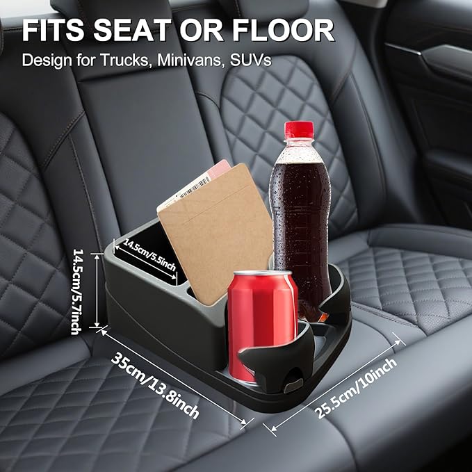 Car Center Console with Adjustable Cup Holders, Universal Center Console Organizer for Truck, Cars, Minivans, Suvs, Truck Floor Console, Bench Seat Center Console (Black)