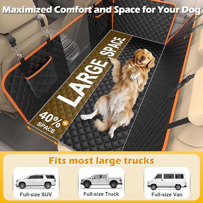 SIVEIS XL Dog Car Seat Extender for Full Size Truck with Hard Bottom, Waterproof Dog Car Seat Cover for Back Seat, Pet Seat Cover with Blanket Cushion for Crew Cab F150, Tundra, RAM 1500, Silverado