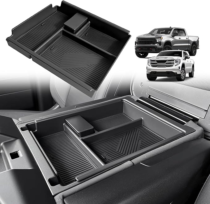 Muslogy Center Console Organizer Compatible with 2020-2025 Chevy Silverado/GMC Sierra 1500 2500HD 3500HD Accessories Storage Insert Box Console Armrest Divider(Jump Seat ONLY) - Upper Organizer
