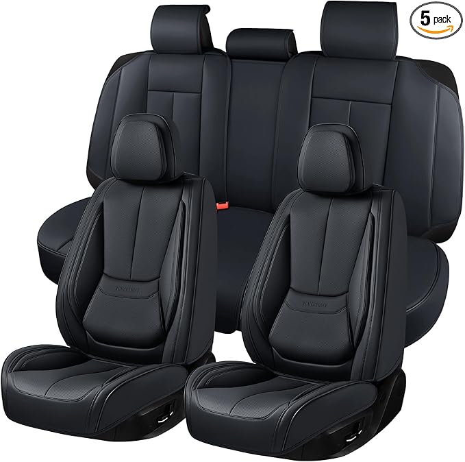 truckerset Car Seat Covers, Leather Seat Covers for Cars Full Set, Waterproof and Breathable Suitable for Most SUV/Truck/Sedan/Automotive 5 Pack (Black)