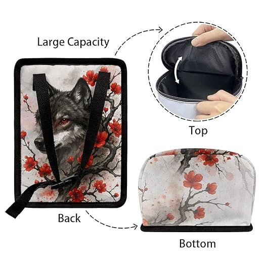 Talayituse Wolf Cherry Blossom Print Car Trash Can with Lid, Leak Proof Auto Trash Bag Hanging Vehicle Garbage Can Multipurpose Storage Container for Back Seat Road Trip