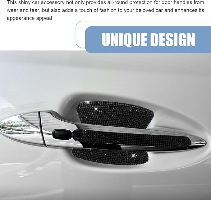 10PCS Bling Car Door Handle Protector, Crystal Rhinestone Car Door Handle Scratch Protector, Anti-Scratch Door Bowl Paint Guard Protective Film, for Auto, Van, Truck (Black)