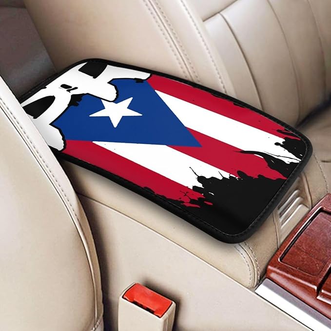 Puerto Rico Flag Pr Puerto Rican Boricua Universal Center Console Armrest Cover Pad Car Armrest Protector for Most Cars, Suvs & Trucks, Cushion with Easy Installation