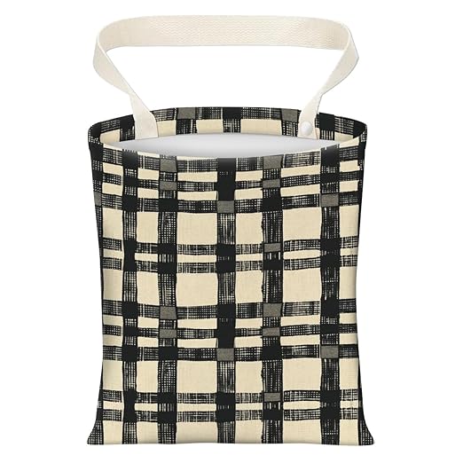 AXZOPDE Cute Car Trash Can, Hanging Canvas Car Back Seat Organizer and Storage Bag, Funny Car Trash Bag For Travelling, Outdoor Cute Beige Black Plaid