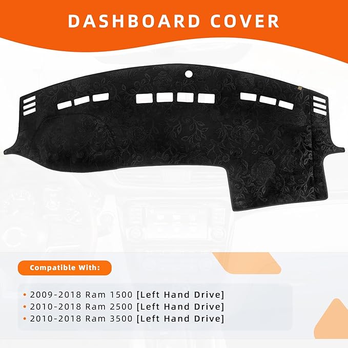 KEYOOG Dashboard Cover Dash Mat Fit for 2018-2009 Do-dge Ram 1500, 2018-2010 Ram 2500 3500 (Without HUD Models),Car Dash Board Mat Anti-Glare Carpet,Non-Slip Pad Sunshield Protector (Flannel)