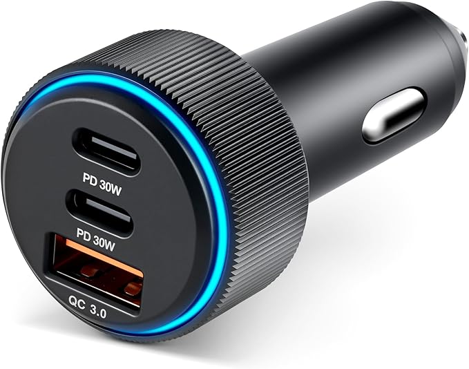 GaRhomxy 66W USB C Car Charger Fast Charging, 3-Port PD PPS/QC3.0 Cigarette Lighter Adapter for iPhone 17/16/15 Pro Max, Samsung S25/S24 Super Fast Charging, iPad, Android etc, Car Phone Accessories