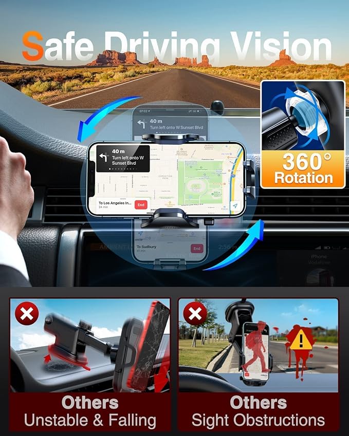 VANMASS Car Phone Holder Mount 2025 Upgraded [Patent Steel-Hook] Car Vent Phone Mount Clip Military-Grade Shockproof Cell Phone Car Mount Handsfree Truck Stand Vent Cradle for iPhone 16 Android,Blue