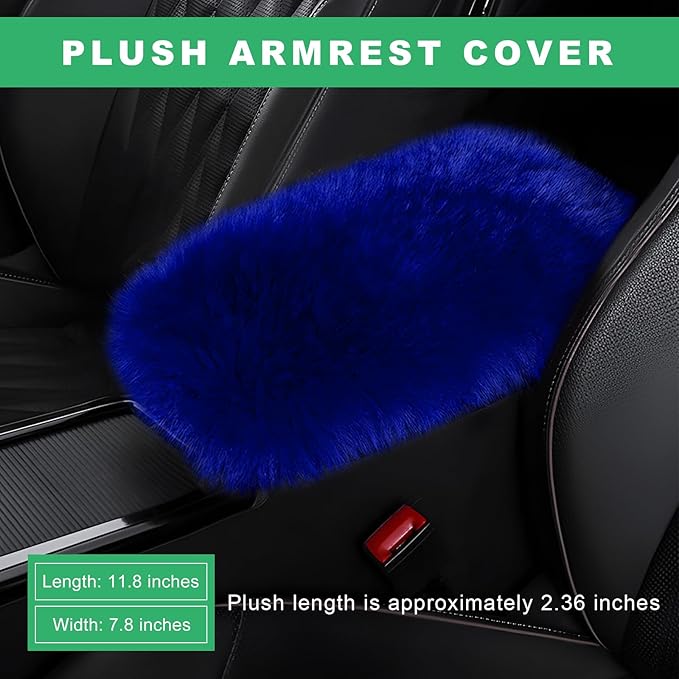 Furry Car Center Console Cover Pad, 11.8"×7.9" Auto Fluffy Plush Center Armrest Protective Cover, Comfortable Fuzzy Armrest Seat Box Protector Cushion for Cars Trucks SUVs (Royal Blue)