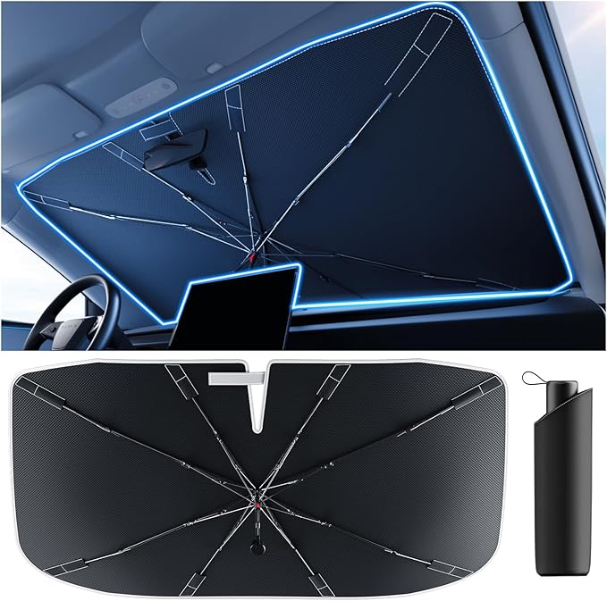 [2025 Upgrade] Doogoocoo Windshield Sun Shade [Ice-Crystal Cooling & 100% UV Block]-UPF50+ Heat Shield | Keep Car Cooler & Protect Interior, Foldable Car Sunshade with Reflective Coating (61"x35")