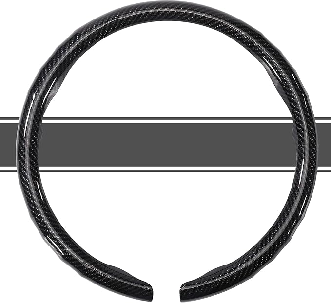West Llama Carbon Fiber Car Steering Wheel Cover,Thin Steering Wheel Wrap Universal 14.5-15 Inch,Fit Cars,SUVs,Trucks(Glossy-Black-O-Shaped)