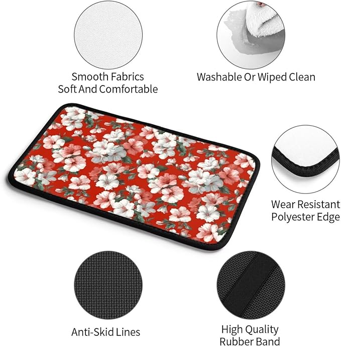 Red Hibiscus Car Center Console Cushion Pad Tropical Hawaii Armrest Seat Box Cover Protector Floral Cute Hawaiian Comfortable Cars Decor Accessories