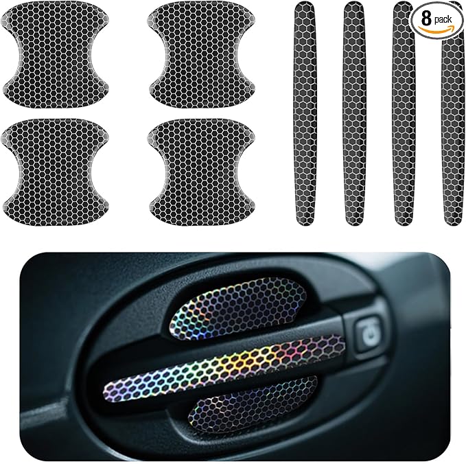 8PCS Car Door Handle Protector Anti-Scratch,Reflective Car Door Handle Scratch Protector with Honeycomb Design,Self-Adhesive Cars Handles Protectors Cars Accessories Exterior