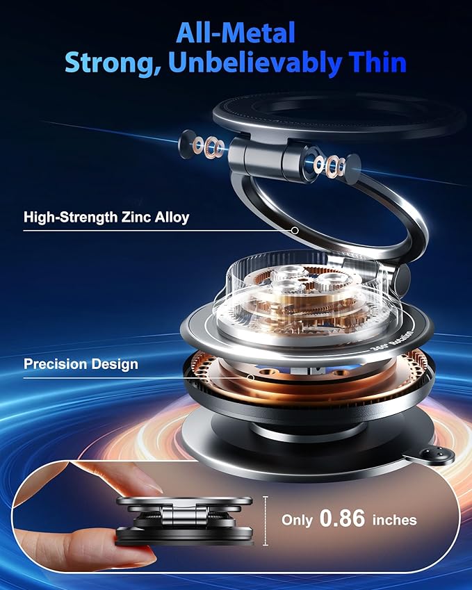 Otemly Ultra-Thin Vacuum Gel Magnetic Phone Holder for Car, [95LBS Max Suction] 360° Adjustable [All Zinc-Alloy] Cell Phone Car Mount for MagSafe, Fit for iPhone 17 Pro Max/16/15/14/13/12 & Android
