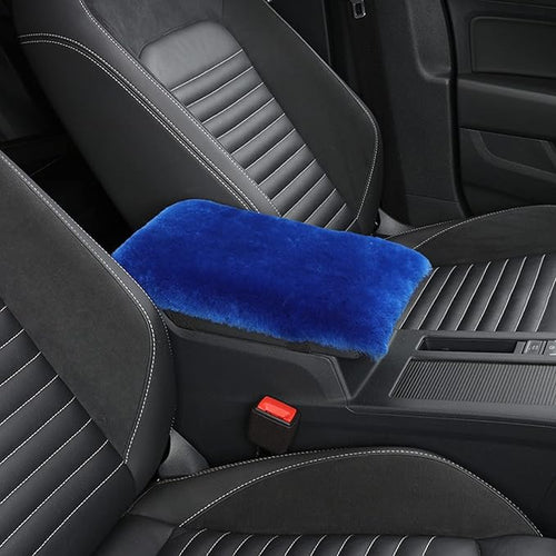 1 Set 6 Pcs Fluffy Car Steering Wheel Cover & Seat Belt Shoulder Pads & Handbrake Cover & Gear Shift Cover Set & Seat Belt Shoulder Pads Faux Wool Universal Fit Car Interior Accessories (Blue)