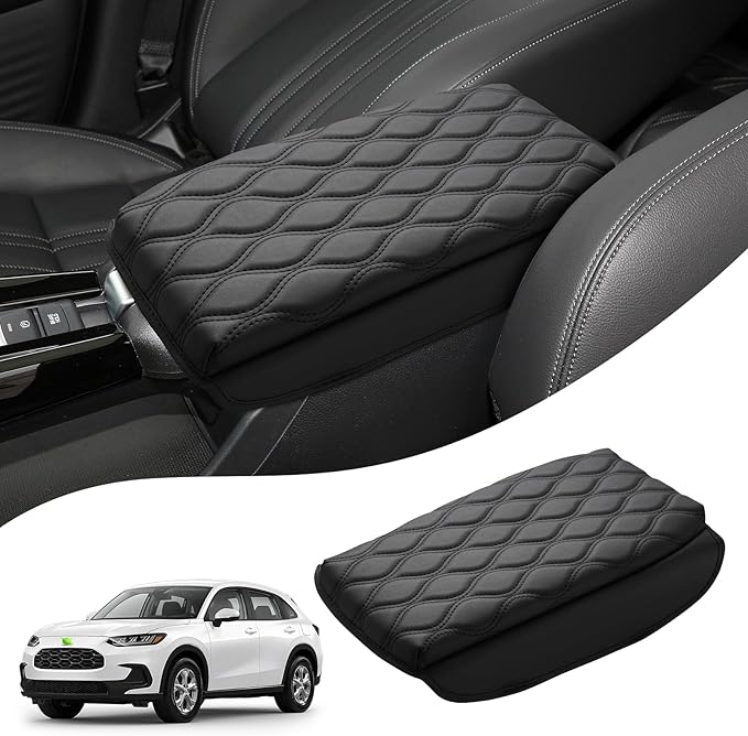Autorder Center Console Cover for 2023-2025 2026 Honda HRV HR-V Accessories Armrest Cushion Cover Nappa Leather Middle Console Covers HRV Console Cushion Pad Anti-Scratch