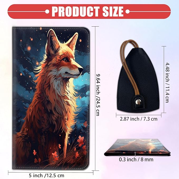 Car Document Holder with Magnetic Shut, Car Registration & Insurance Card Holder, Waterproof PU Leather Glove Box Organizer Vehicle Accessories Driver License for Women/Men, Fox Painting