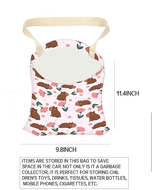 ANKVRP Car Trash Can, Durable Hanging Car Trash Garbage Bag, Cute Automotive Garbage Cans Organizer, Cute Brown Bear Flower