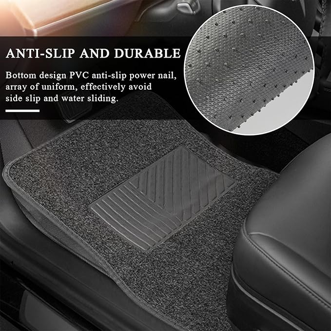 4PCS Car Floor Mats, Anti-Slip Waterproof Car Carpets with Safety Heel Pad, Heavy Duty Floor Mat for All Weather Protection, Universal Trim to Fit for Sedans Trucks SUVs (Beige)
