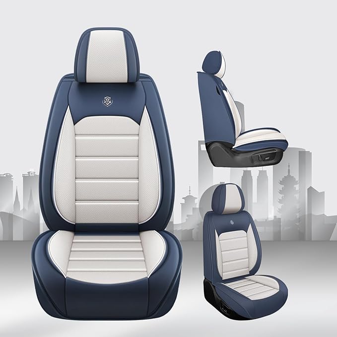 JOJ Car Seat Cover for Nissan Armada Seat Covers for Cars 2004-2026,Leather Waterproof Car Seat Covers Full Set,All Weather Tech Car Seat Protector,8 Seats Cream Blue
