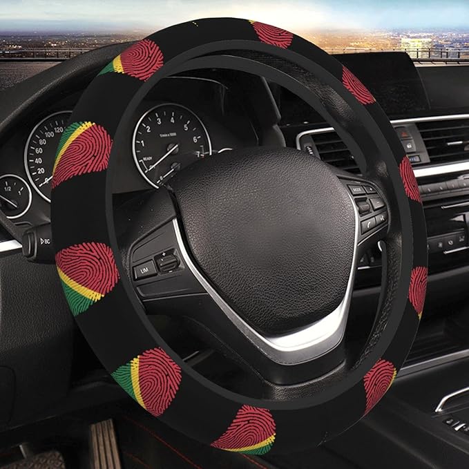 Guyana Guyanese Pride Flag Finger Print Neoprene Steering Wheel Covers Women Men Car Accessories, Universal 15 Inch Fit Auto, Suvs, Truck