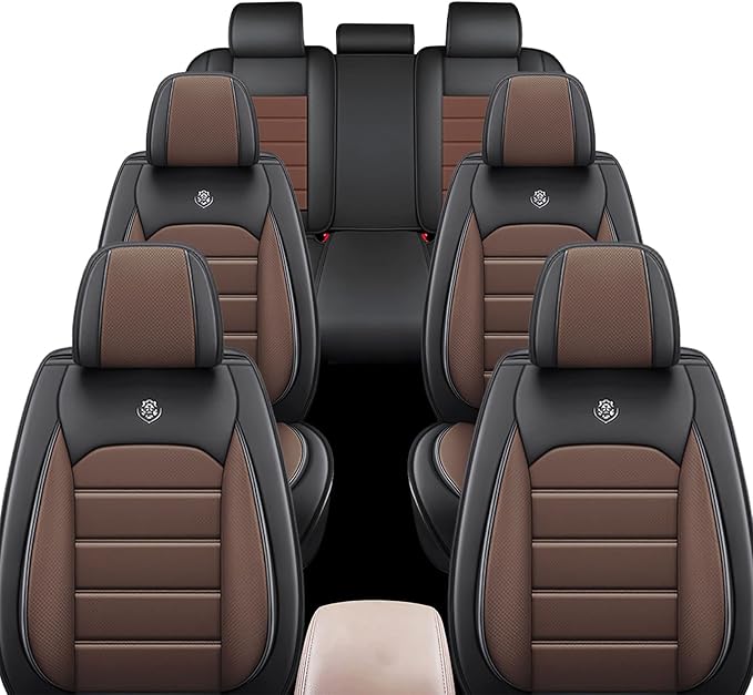 JOJ Car Seat Cover for Infiniti QX56 Seat Covers for Cars 2004-2013,Leather Waterproof Car Seat Covers Full Set,All Weather Tech Car Seat Protector,8 Seats Black Coffee