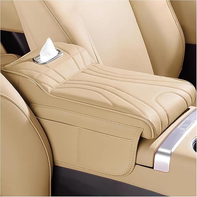 Car Center Console Cover for Lexus RX 350 2021-2023, Memory Foam Arm Rest Cushion Pad Waterproof Non-Slip Universal Interior Accessories with Pocket and Tissue Box,Beige