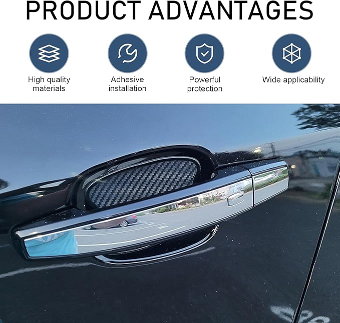 4PCS Car Door Handle Scratch Protector, 3D Carbon Fiber Auto Door Bowl Sticker, Universal Anti-Scratch Doors Handle Paint Protection Film, for Most Vehicles (Large)