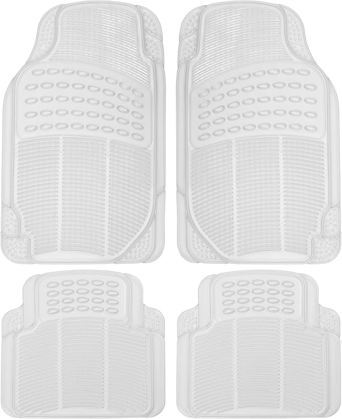 BDK Heavy Duty 4pc Front & Rear Rubber Floor Mats for Car SUV Van & Truck - All Weather Protection Universal Fit, Clear