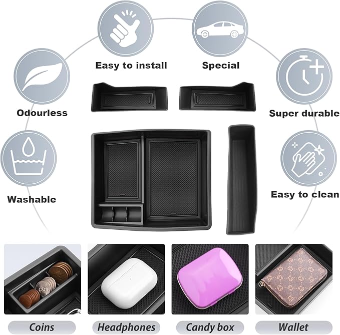 SKTU 4PCS for 2024 2025 2026 Toyota Tacoma Center Console Organizer Toyota Tacoma 2024 2025 2026 Accessories 2024 2025 2026 Tacoma Console Tray Gear Shift Side Tray Door Storage Box with Coin Holder