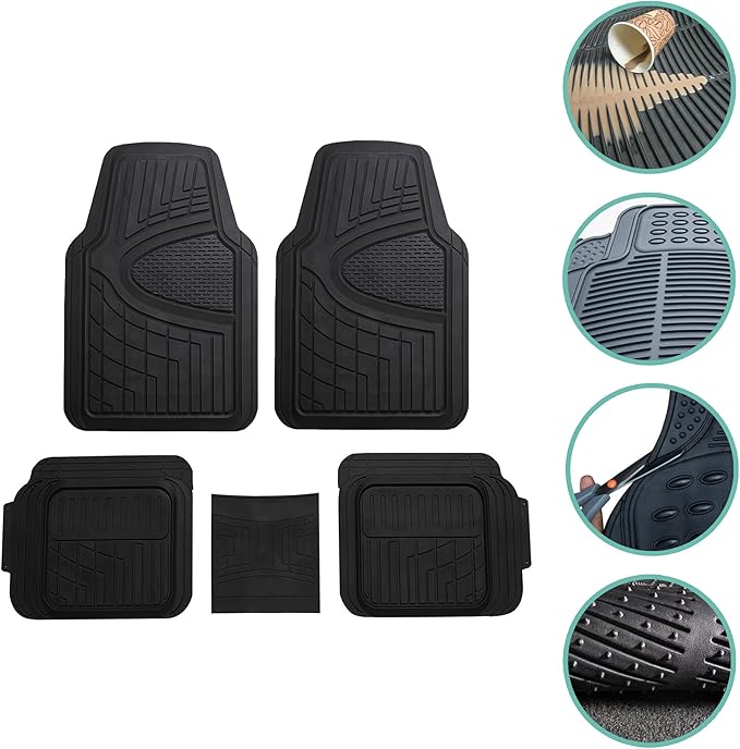 FH Group Automotive Floor Mats Universal Fit Climaproof for All Weather Protection Heavy Duty Rubber fits Most Cars, SUVs, and Trucks, Trim to Fit Black