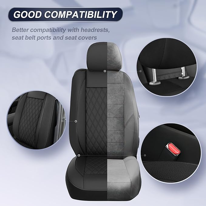 GIANT PANDA 2PCS Front Seat Covers for Hyundai, Piping Leather Durable Waterproof Seat Cover to Fit Sonata Elantra Santa Fe Tucson Accent Kona Palisade Genesis, Airbag Compatible (Black)