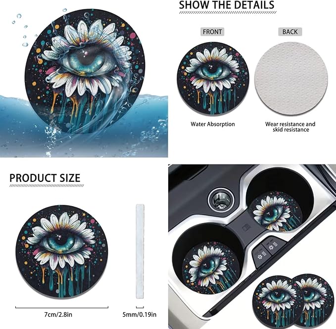 6pcs Big Eye Women Men Steering Wheel Cover Funny Cry&Tears Car Armrest Cover Handbrake Cover Cup Coaster Car Interior Decor Fit Auto,Suvs,Truck