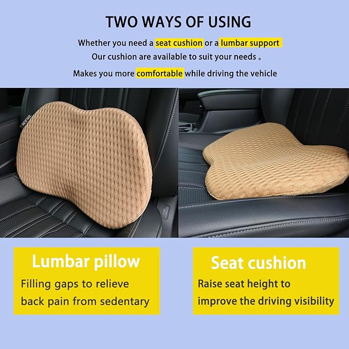 Memory Foam Car Seat Fill Cushion, Driver Seat Cushion for Tailbone Pain Relief, Car Lumbar Support for Driving Seat, Car Booster Seat for Short Drivers，Car Seat Pad (Beige)