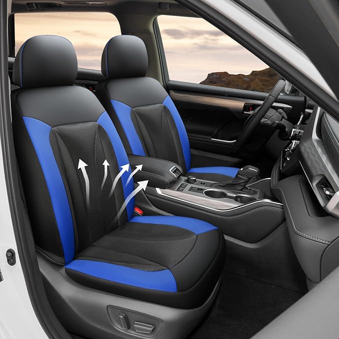 GIANT PANDA Fit Subaru Outback Forester Crosstrek Legacy Impreza Front Car Seat Cover, 3D Air Mesh Breathable Seat Protector（Black+Blue 2-Pack