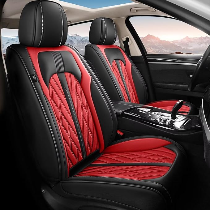 Seat Covers for Car Full Set Fit for Lexus ES 300H/350 2007-2026 Leather Seat Covers Breathable Waterproof Seat Protectors Automotive Seat Cushion with Airbag Compatible (5 Seats, Black&Red)