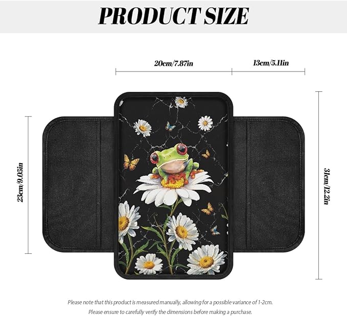 CLOHOMIN Funny Frog Car Arm Rest Cover Pad Daisy Car Center Console Armrest Pad Cover Universal Automobile Armrest Protector Fit Most Vehicle Auto Interior Accessories