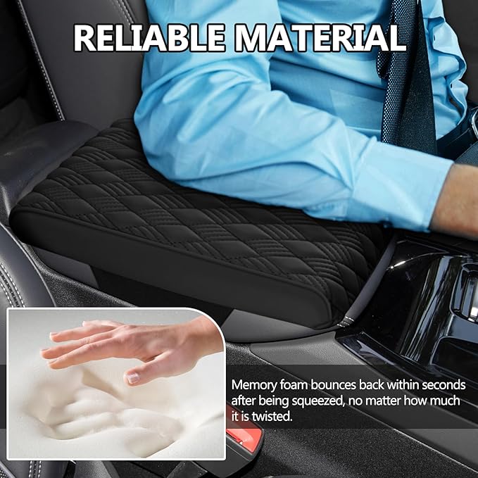 Car Center Console Cover, 12.6"×8.3"×2" Leather Car Armrest Cover, Soft Memory Foam Auto Armrest Cushion Pad, Vehicle Arm Rest Box Protector, Universal Interior Car Accessories (Black)