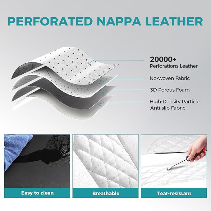 FEINEPRO Leather Car Seat Covers Full Set, Breathable Faux Leather Seat Covers for Cars SUV Sedan Waterproof Blackwhite