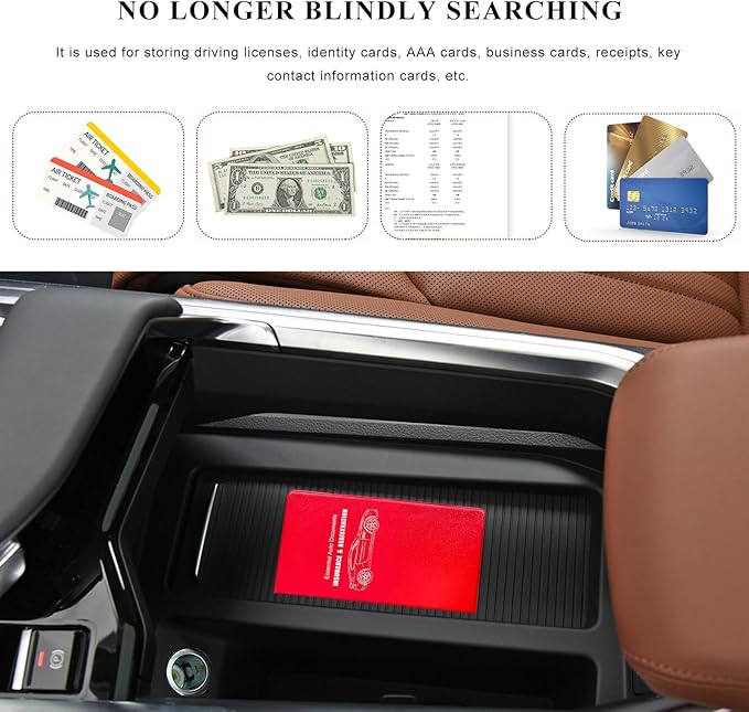 Car Registration and Insurance Holder, 9.56"×5.19" Glove Box Organizer Vehicle Document Holder, Waterproof Essential Driving License Wallet Case for Sedan Truck SUV (Large Car, Red)