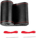 BELINOUS Leather Car Steering Wheel Cover, Stitch On Wrap (Size M4, Black and Red)