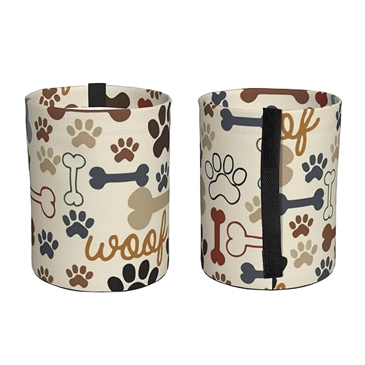 Dog Paw Prints Bones Car Trash Can Leak Proof Hanging Waterproof Garbage Can Multipurpose Trash Bin for Car SUV Front Seat Headrest Collapsible and Portable Storage Pocket