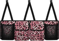Pink Leopard Backseat Organizer Waterproof Trunk Organizers Hanging Interior Car Accessories ith 4 Pockets, Buckle Strapes Car Storage Bag for SUV Bus When Commuting
