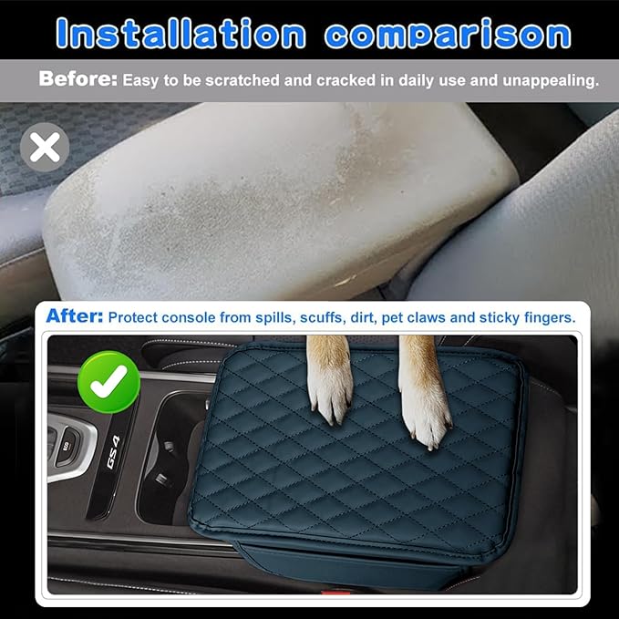 Car Center Console Cover Leather Armrest Cover Cushion with 2 Storage Bags Universal Car Armrest Seat Box Pad Car Interior Accessories Protector for Most Vehicle