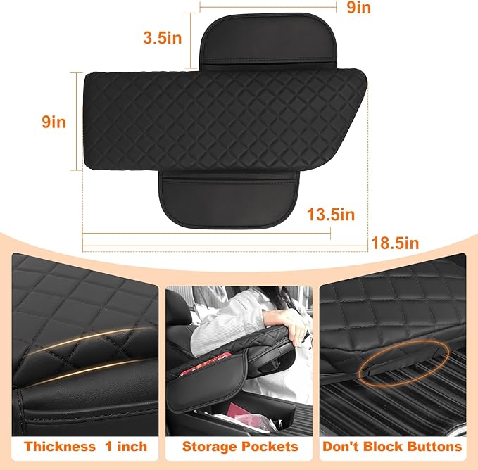 Center Console Armrest Cover for Toyota Camry 2018-2024 Accessories Arm Rest Pad Console Cushion Lid Middle Console Protector Black Leather with Pockets