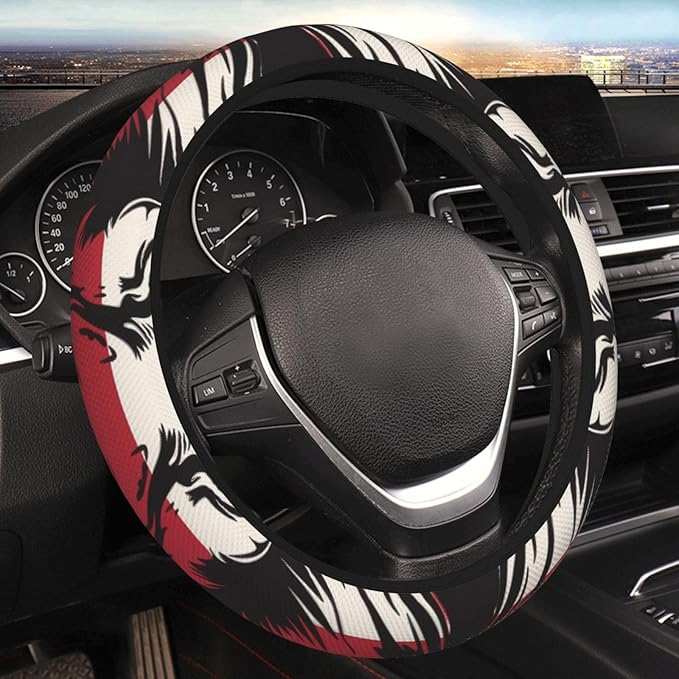 Steering Wheel Cover Polyester Thick Non-Slip Car Steering Wheel Cover Protector Universal 15 Inch, American Flag Lion