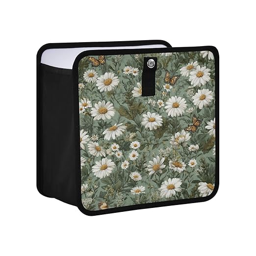 Car Trash Can Organizer Bin with Adjustable Strap for Back Front Seat Console Waterproof Leakproof Collapsible Portable 11 Inch Summer Daisy Butterfly Green