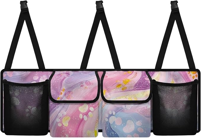 CLOHOMIN Colorful Marble Print Trunk Organizer for Sedan SUV Van Cute Dog Paw Car Organizer Hanging Auto Cargo Storage with 4 Pockets Foldable Car Trunk Storage Bag Auto Interior Accessories